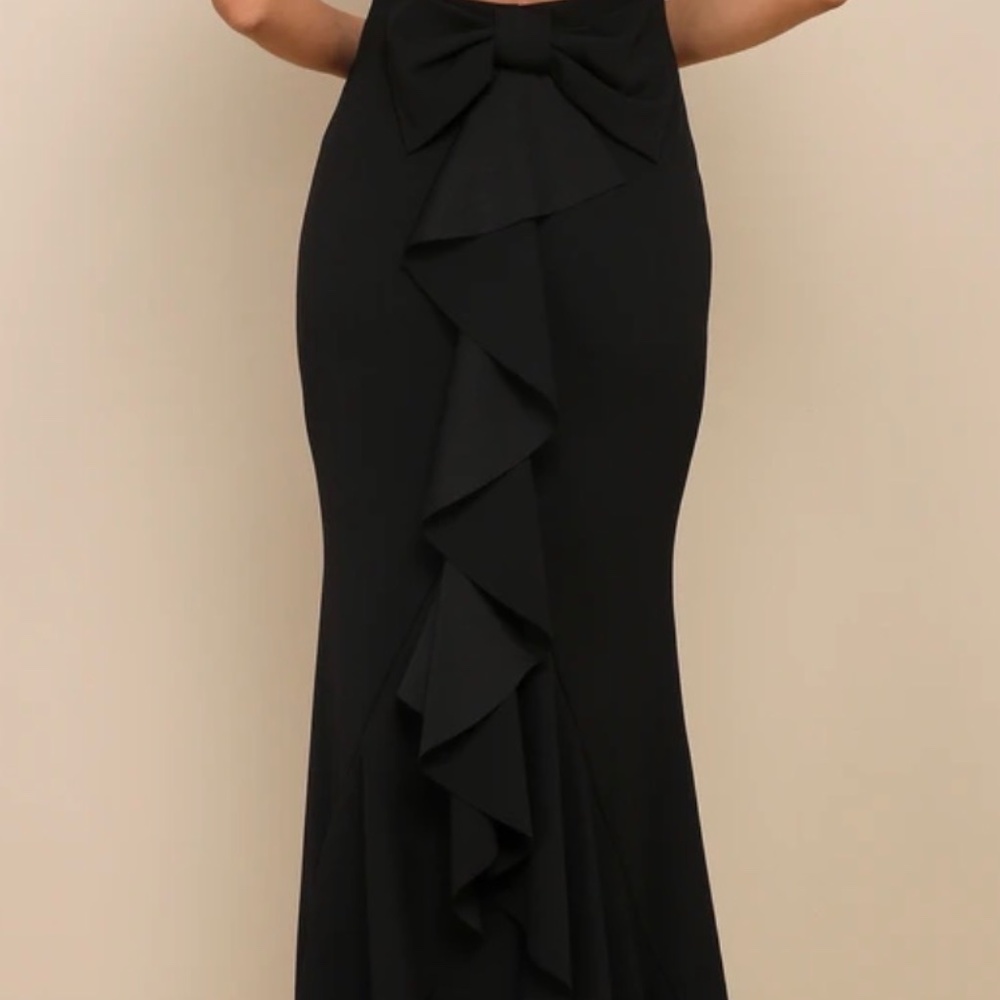 Lulus Exquisite Refinement Black Backless Bow Ruf… - image 2